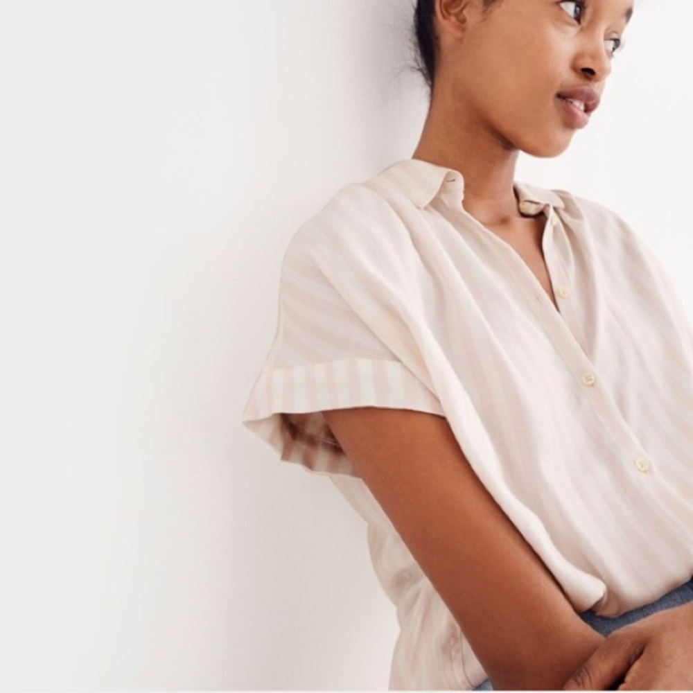 Madewell Central shirt in light pink stripes, L